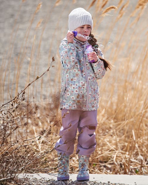 Deux Par Deux Girl's Printed Rain Boots Small White Flowers On Turquoise And Lilac In White Flowers On Turquoise