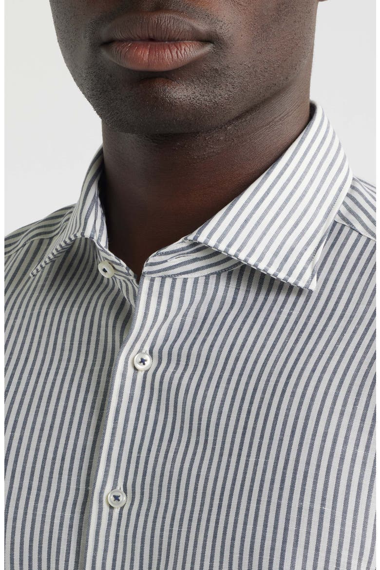 Soft Luxury Modern Fit Stripe Wool & Linen Non-Iron Dress Shirt, Alternate, color, NAVY
