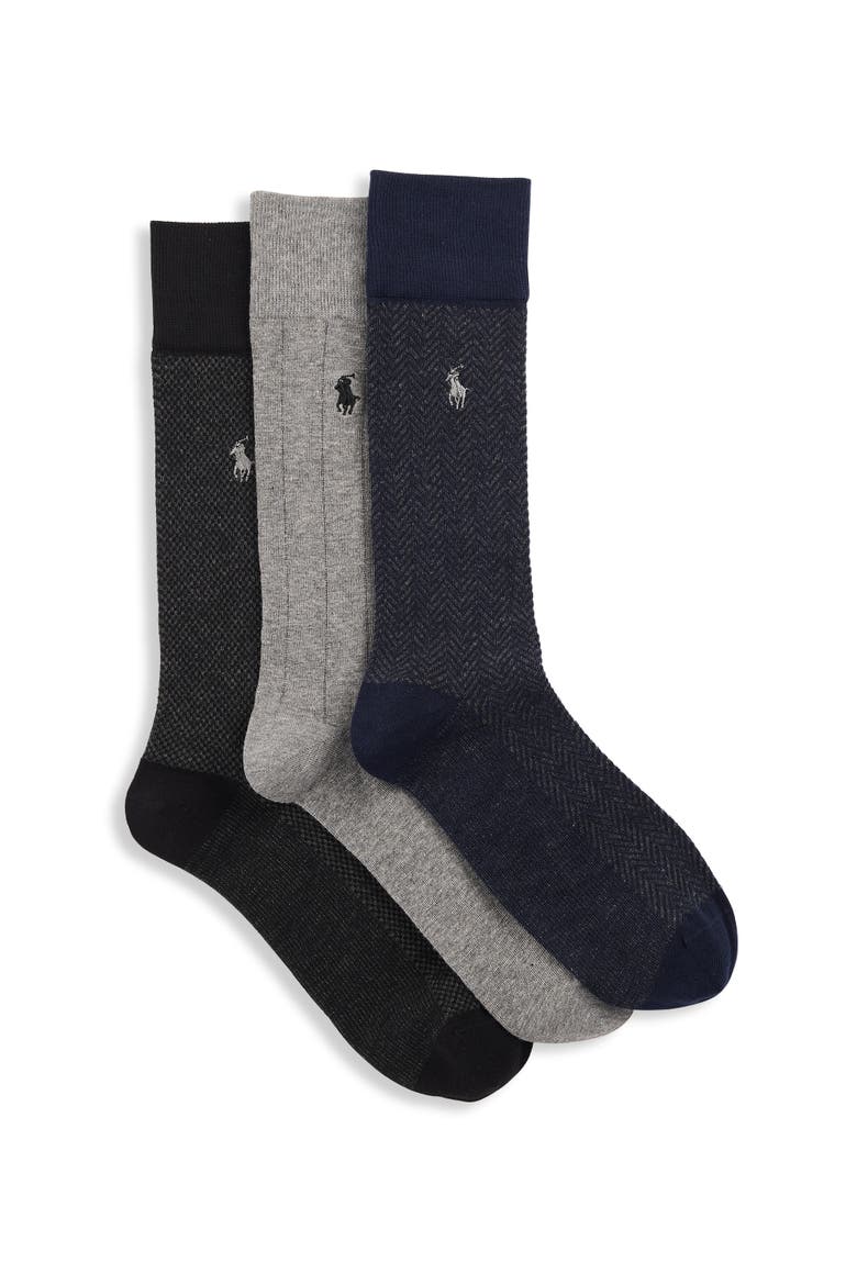 Big & Tall 3-pk Dotted Crew Socks, Main, color, NAVY MULTI