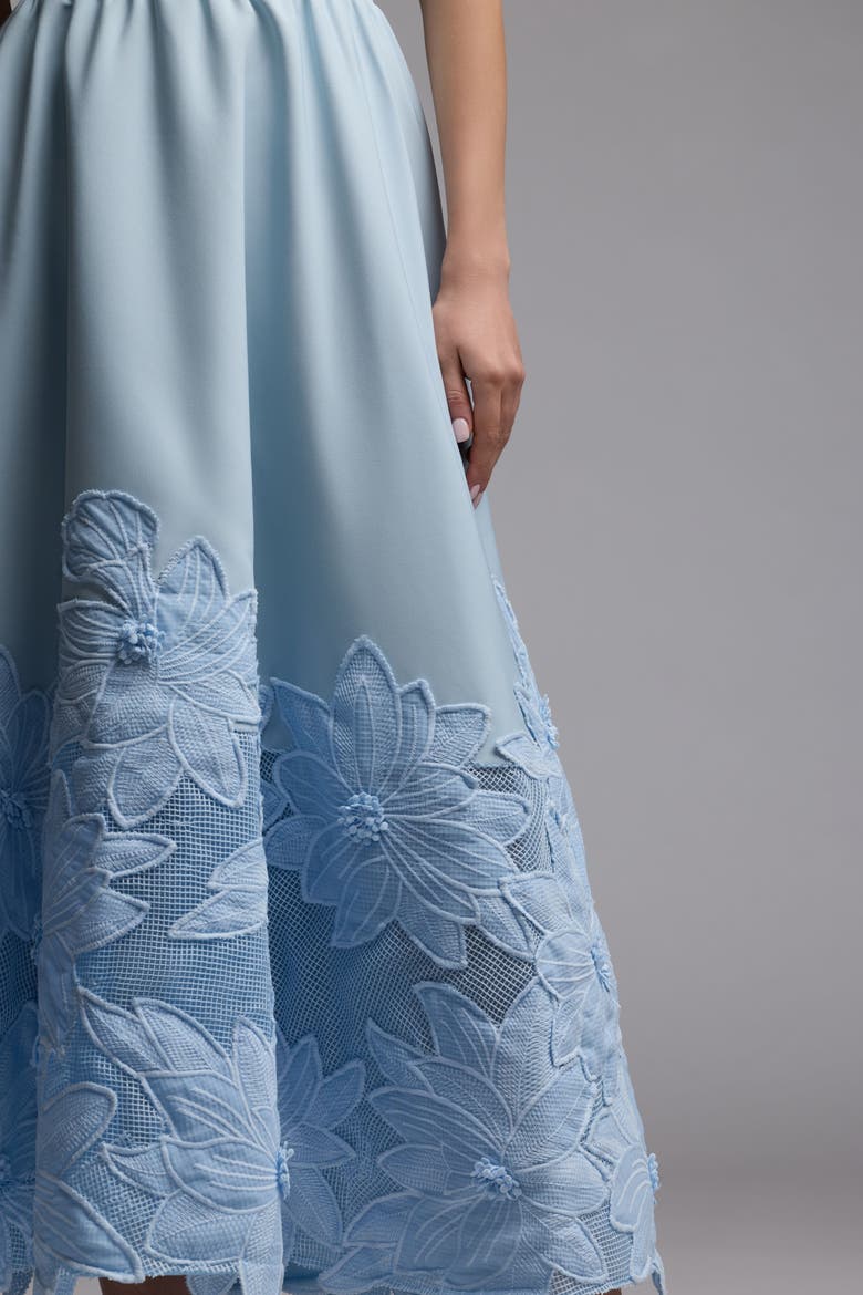 Lace Strapless A Line Midi Dress With 3D Flowers, Alternate, color, Powder Blue