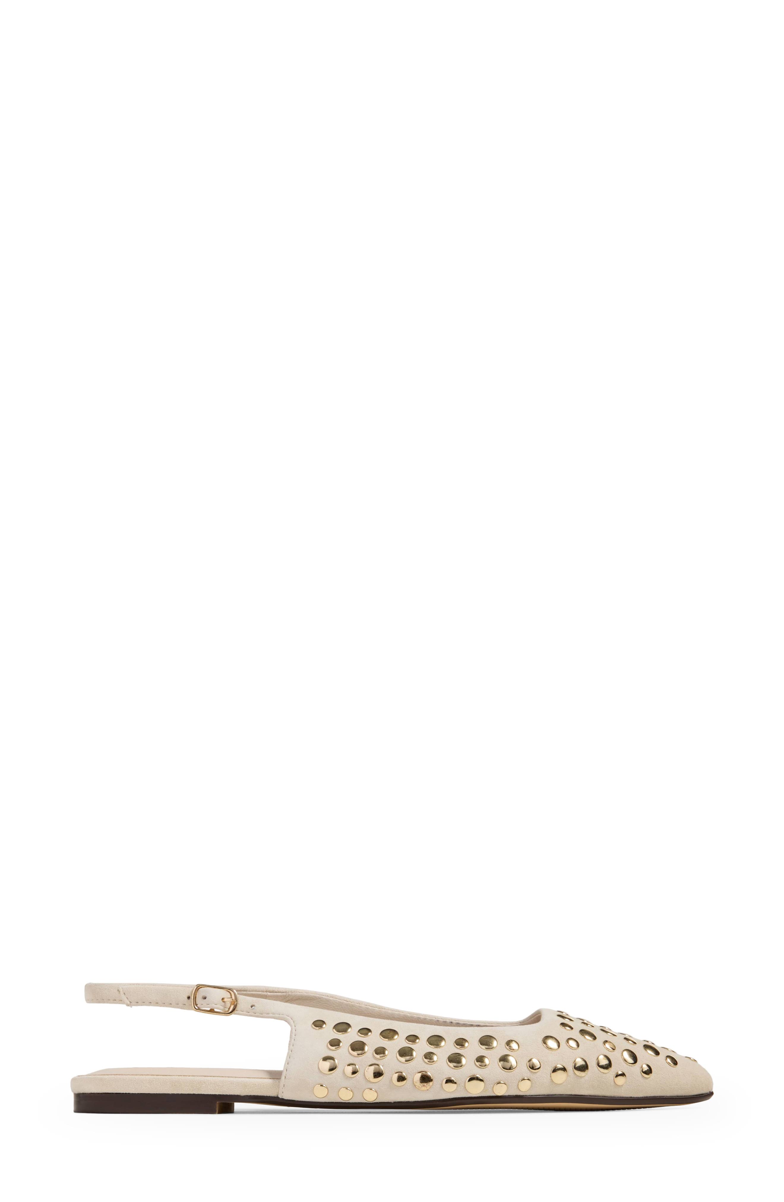 Bedford Studded Slingback Flat, Alternate, color, BONE W/GOLD STUDS