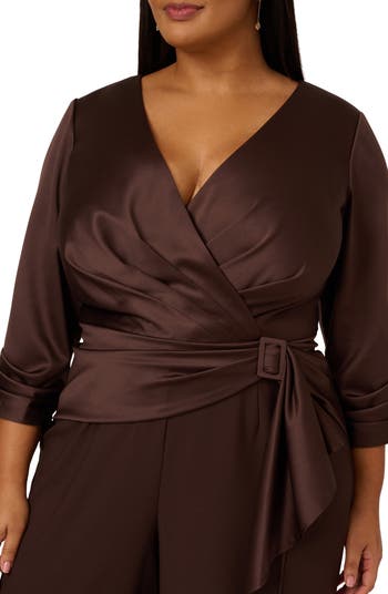 Belted Wide Leg Satin Crepe Jumpsuit