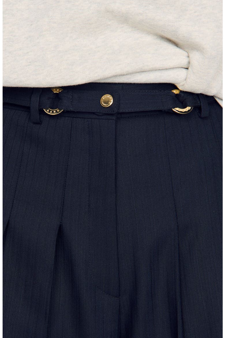 Long pleated wool shorts, Alternate, color, Navy blue