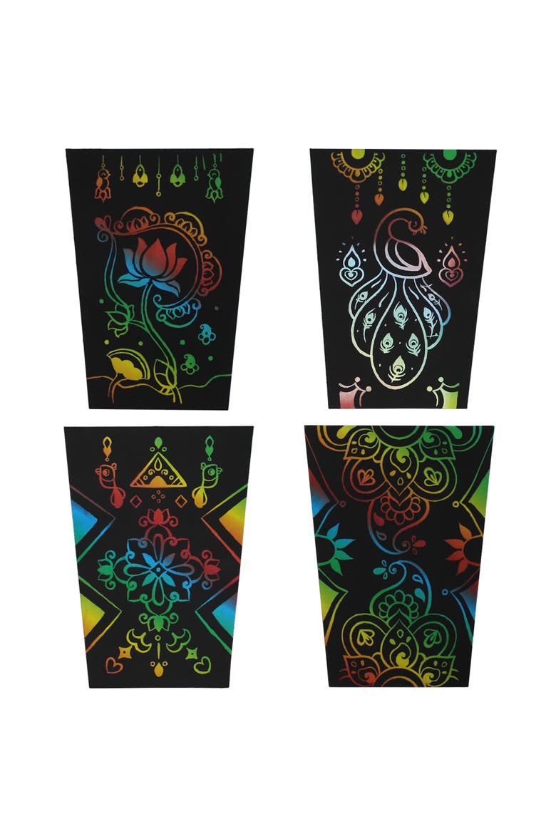 Rangoli Mandala Scratch Art Lantern DIY Craft Kit, Alternate, color, Multicolored