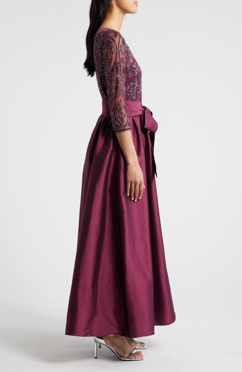 Pisarro Nights Beaded Illusion Neck Taffeta Cocktail Dress In Burgundy