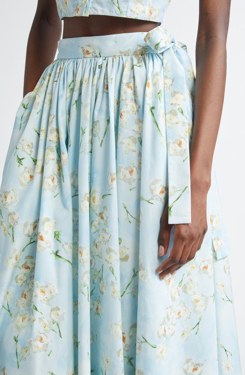 Emilia Wickstead Evelyna Floral Cotton Poplin Midi Skirt, Alternate, color, Little Lillies On Blue