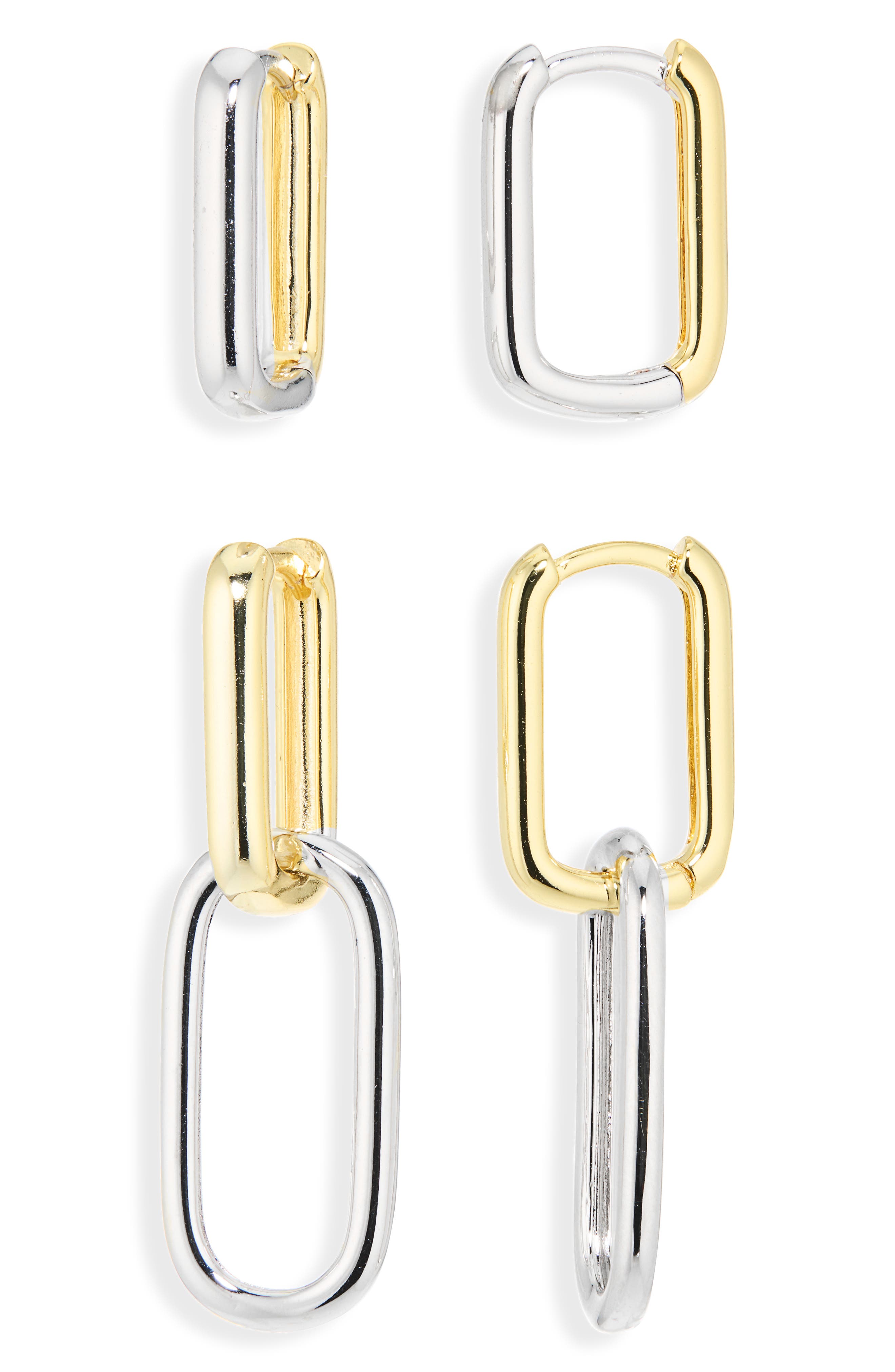 Set of 2 Pairs Huggie Hoop & Drop Earrings