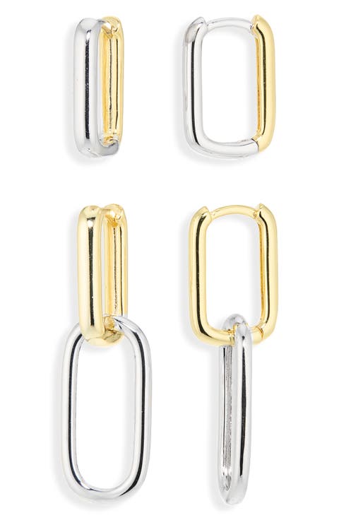 Set of 2 Pairs Huggie Hoop & Drop Earrings