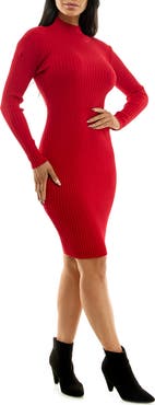 Nina Leonard Stripe Mock Neck Sweater Dress