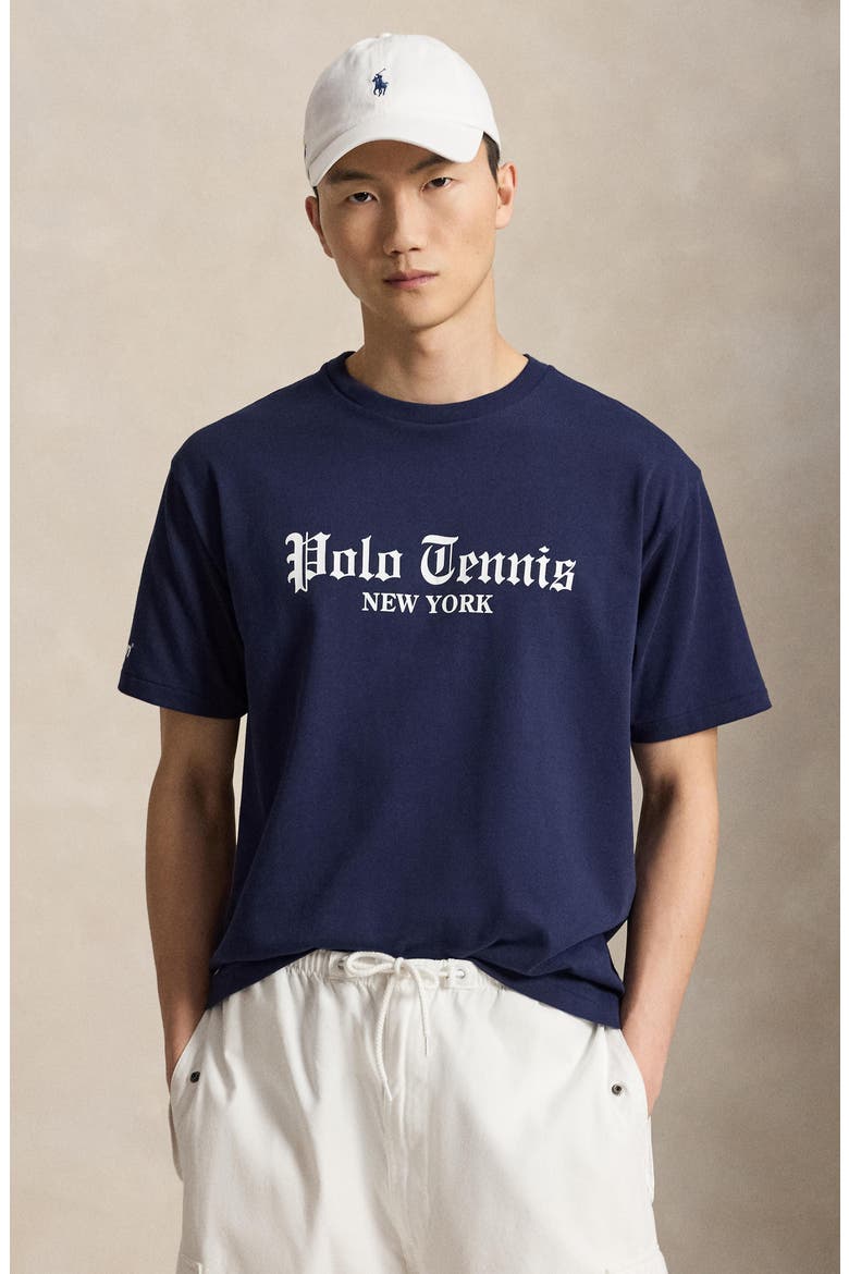 US Open Big Fit Polo Tennis Cotton Graphic T-Shirt, Alternate, color, NAVY