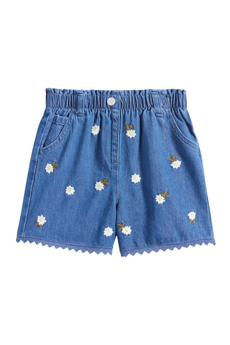 Kids' Embroidered Daisies Denim Shorts, Main, color, BLUE