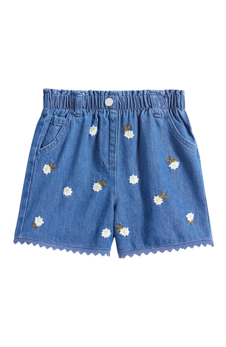 NEXT Kids' Embroidered Daisies Denim Shorts, Main, color, Blue