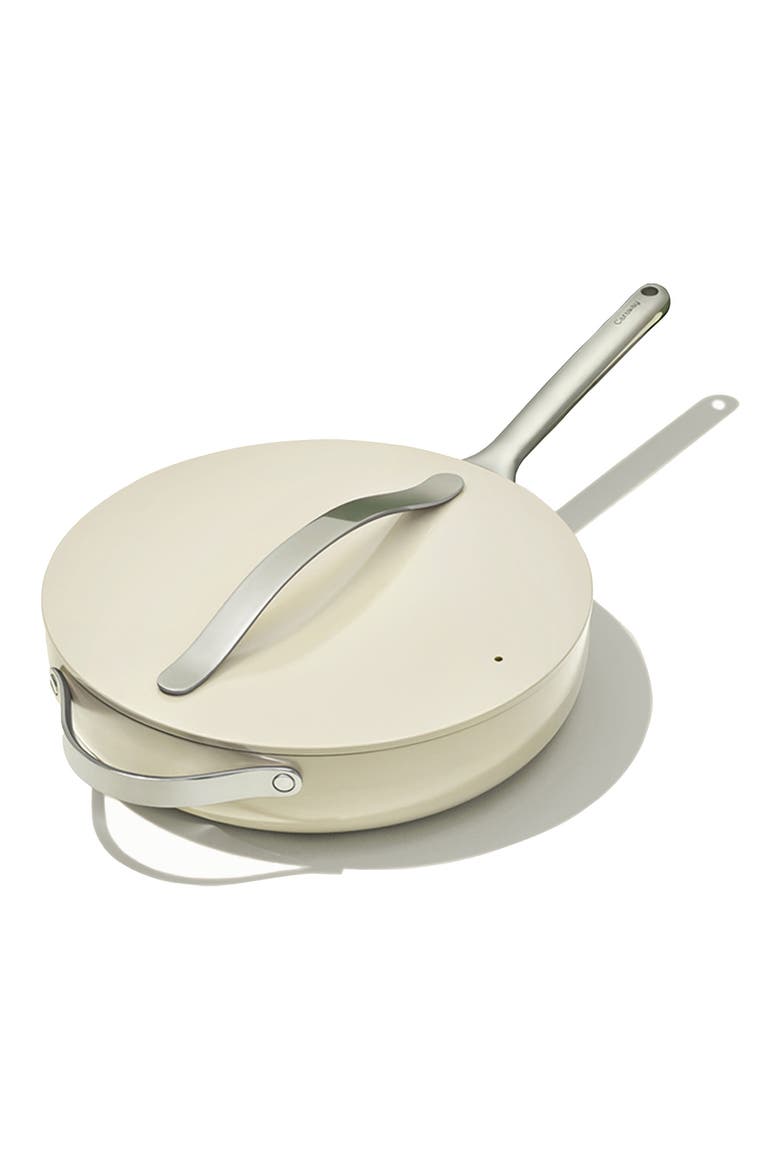 Nontoxic Ceramic Nonstick Sauté Pan with Lid, Main, color, CREAM