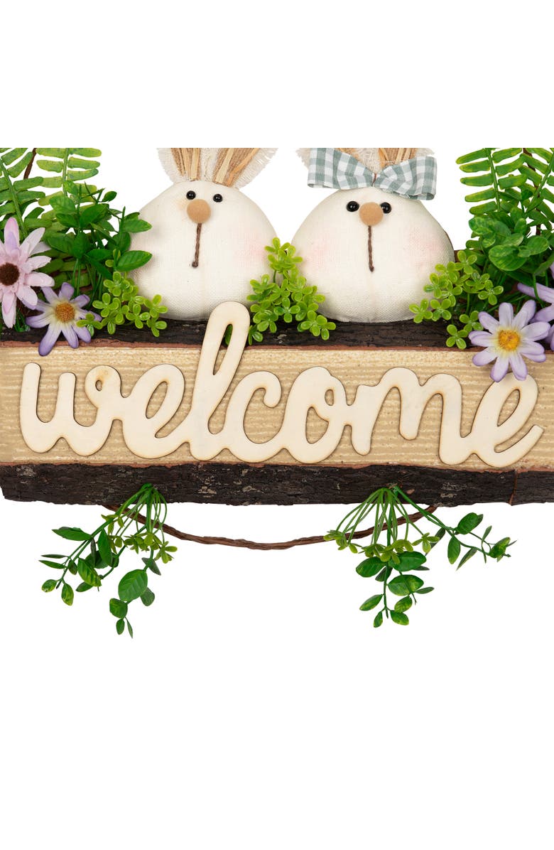 Northlight Easter Rabbit Couple Floral "Welcome" Sign - 16-Inch, Alternate, color, Multi