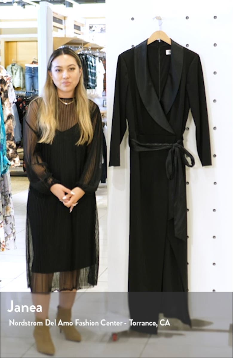 Tuxedo Faux Wrap Long Sleeve Gown, sales video thumbnail