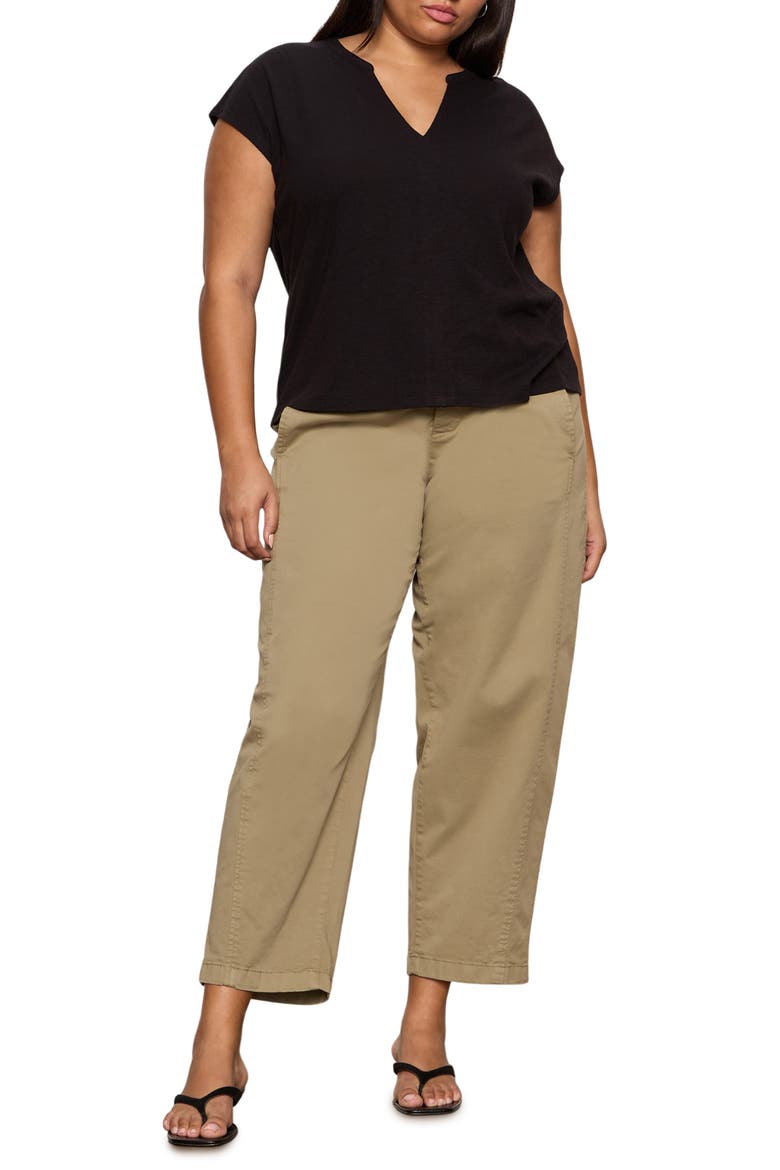 Organic Cotton Blend Split Neck T-Shirt, Alternate, color, BLACK