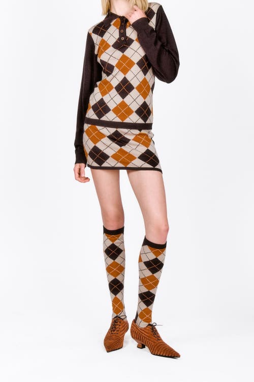 Anna Sui Argyle Knit Skirt In Marmalade Multi