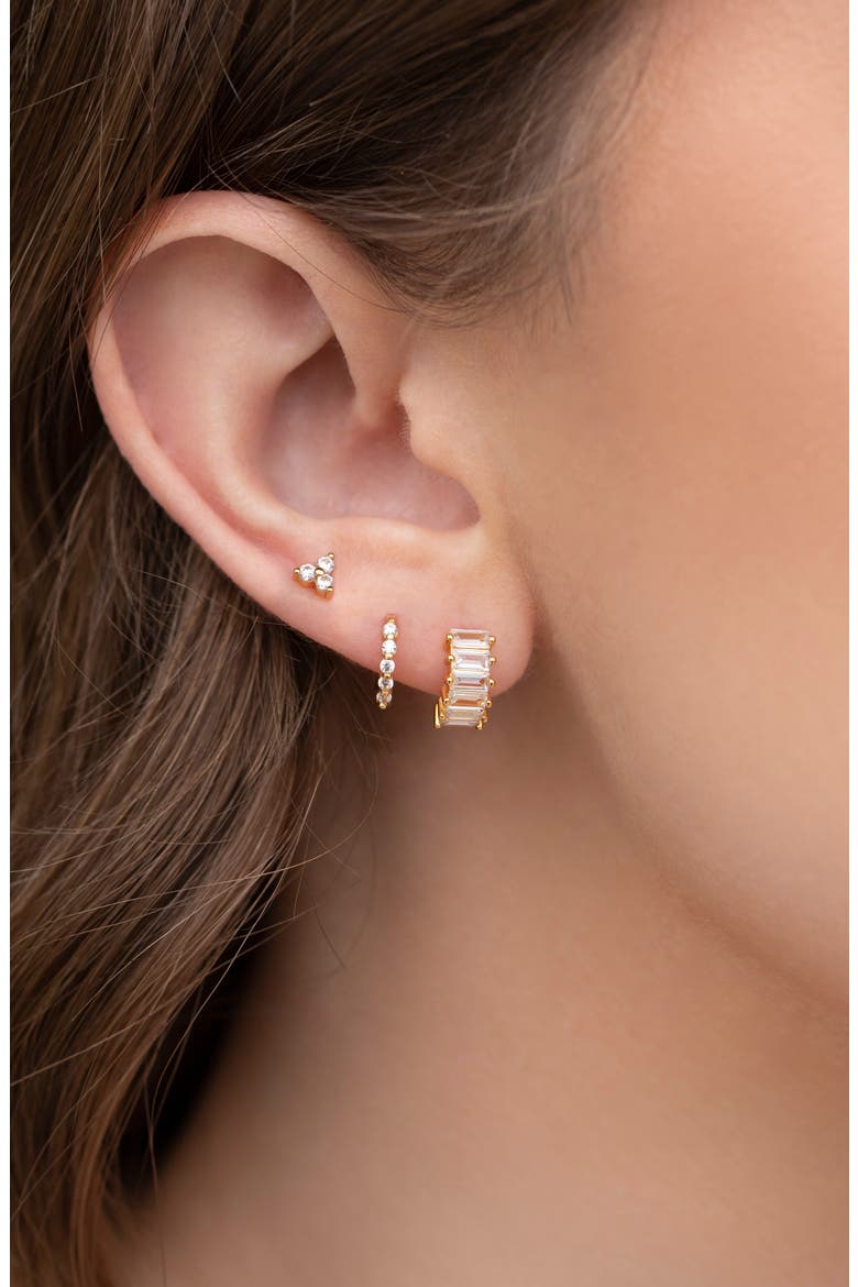 Bling Baguette Huggie Hoop Earrings, Alternate, color, GOLD