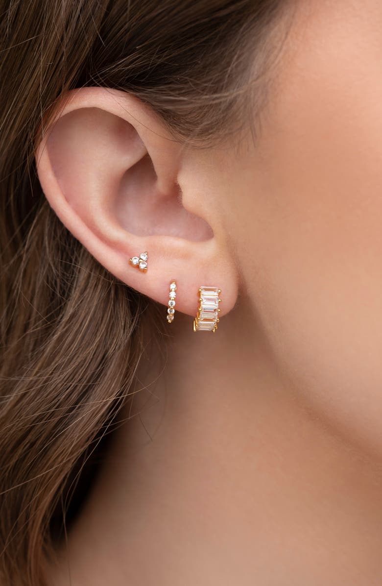 Girls Crew Bling Baguette Huggie Hoop Earrings, Alternate, color, Gold