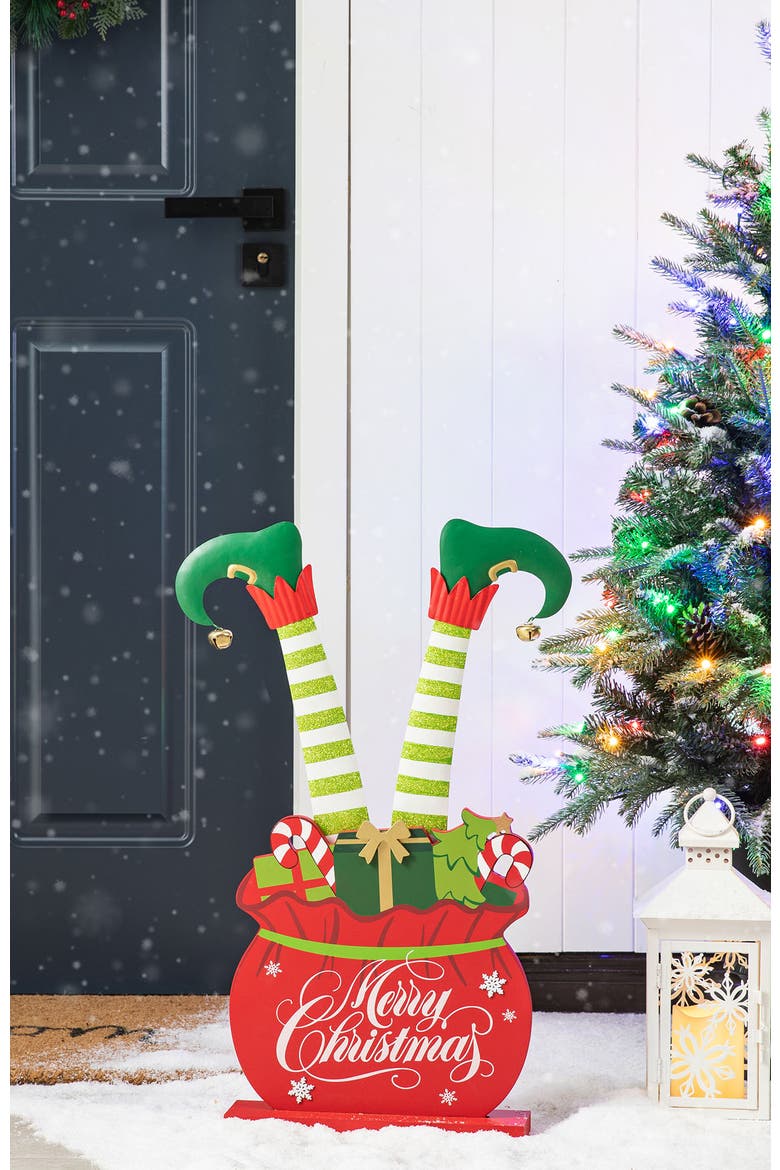 24.5"H Christmas Elf Legs in Gift Box Porch Decor, Alternate, color, Red