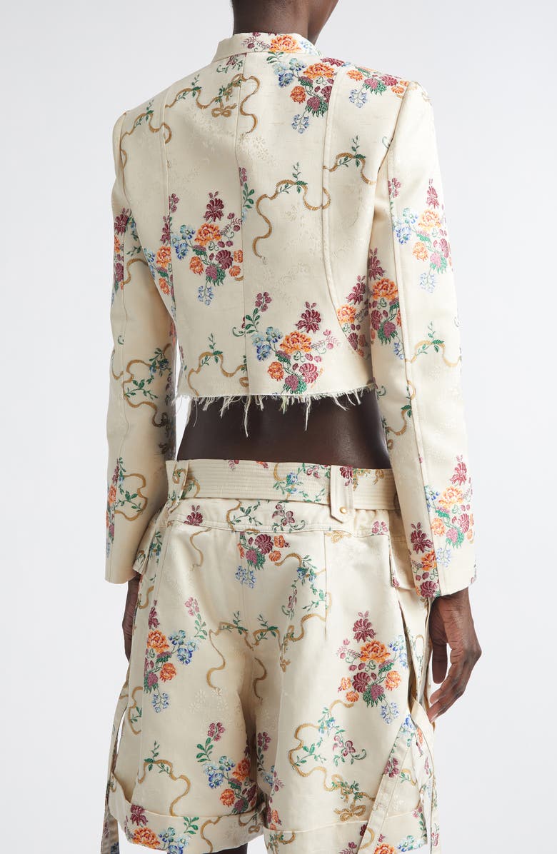 McQueen Embroidered Crop Floral Jacquard Jacket, Alternate, color,