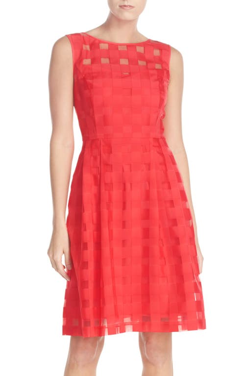 Ellen Tracy Windowpane Check Fit & Flare Dress In Coral