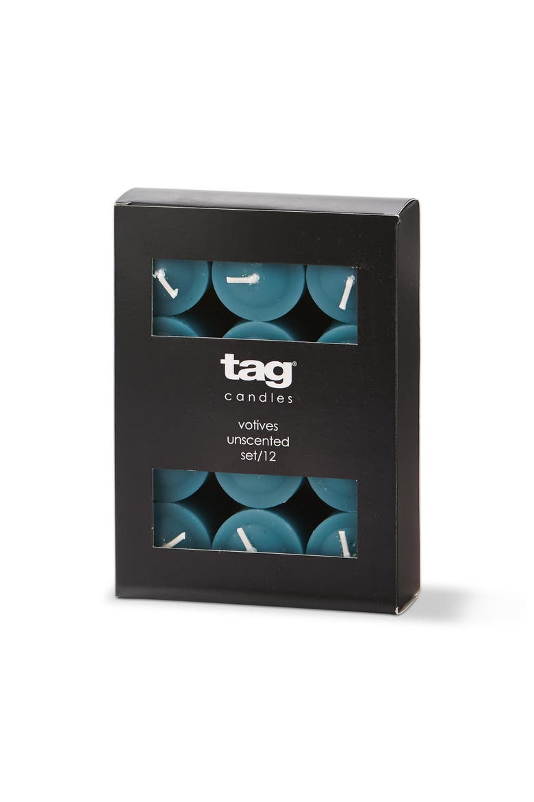 Color Studio Teal Votive Candles Set of 12 Smokeless Wax, Alternate, color, Blue