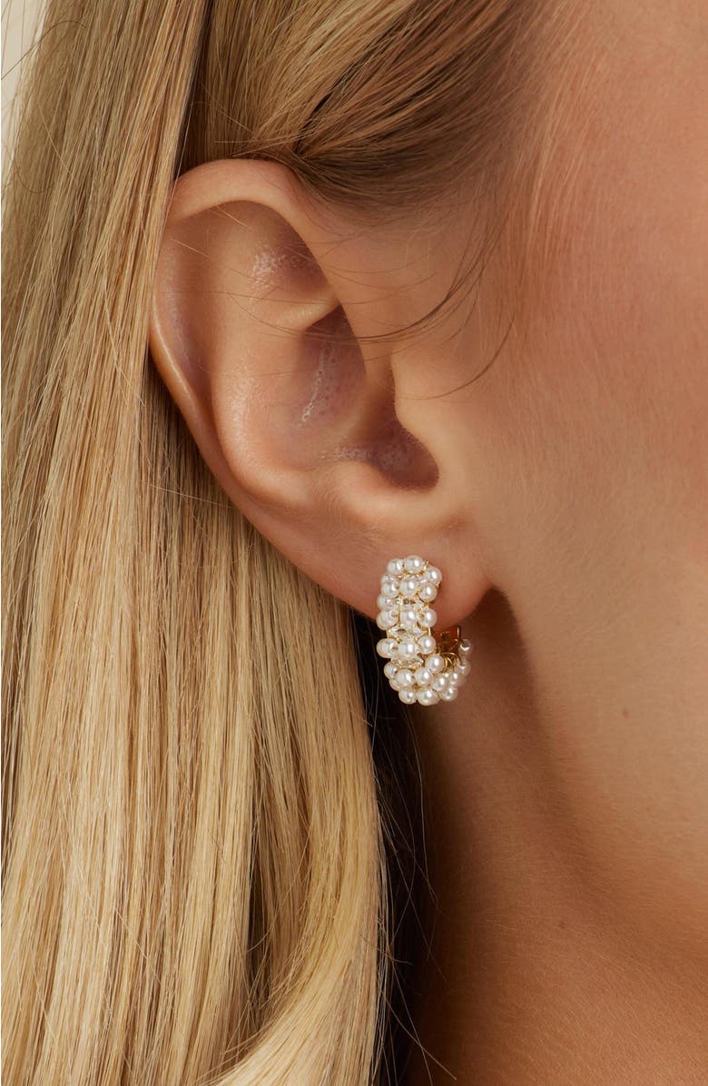 Untamed Petals Millie Mini Pearl Hoops, Alternate, color, Gold