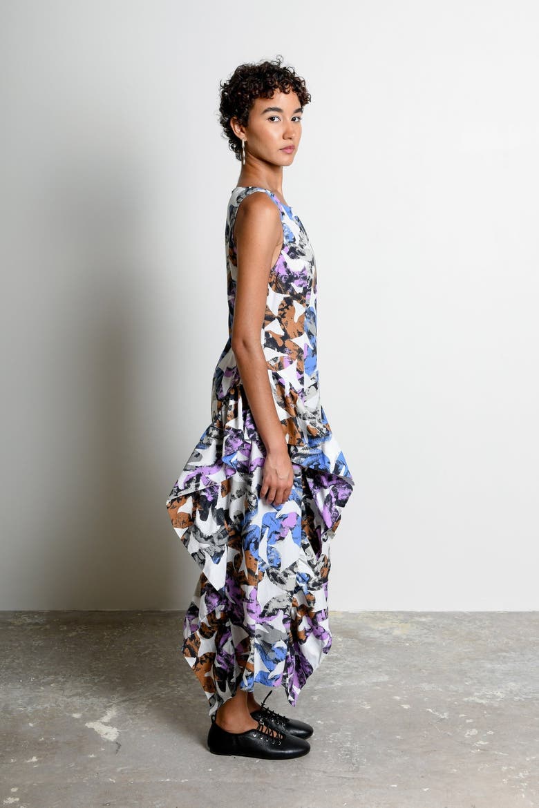 Palmetta Sculptural Side Ruffle Maxi Dress, Alternate, color, Hydra