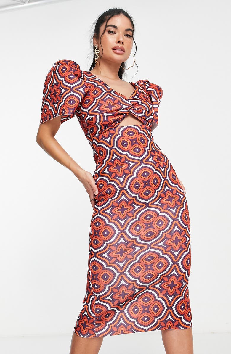 ASOS DESIGN Twist Front Midi Dress, Alternate, color,