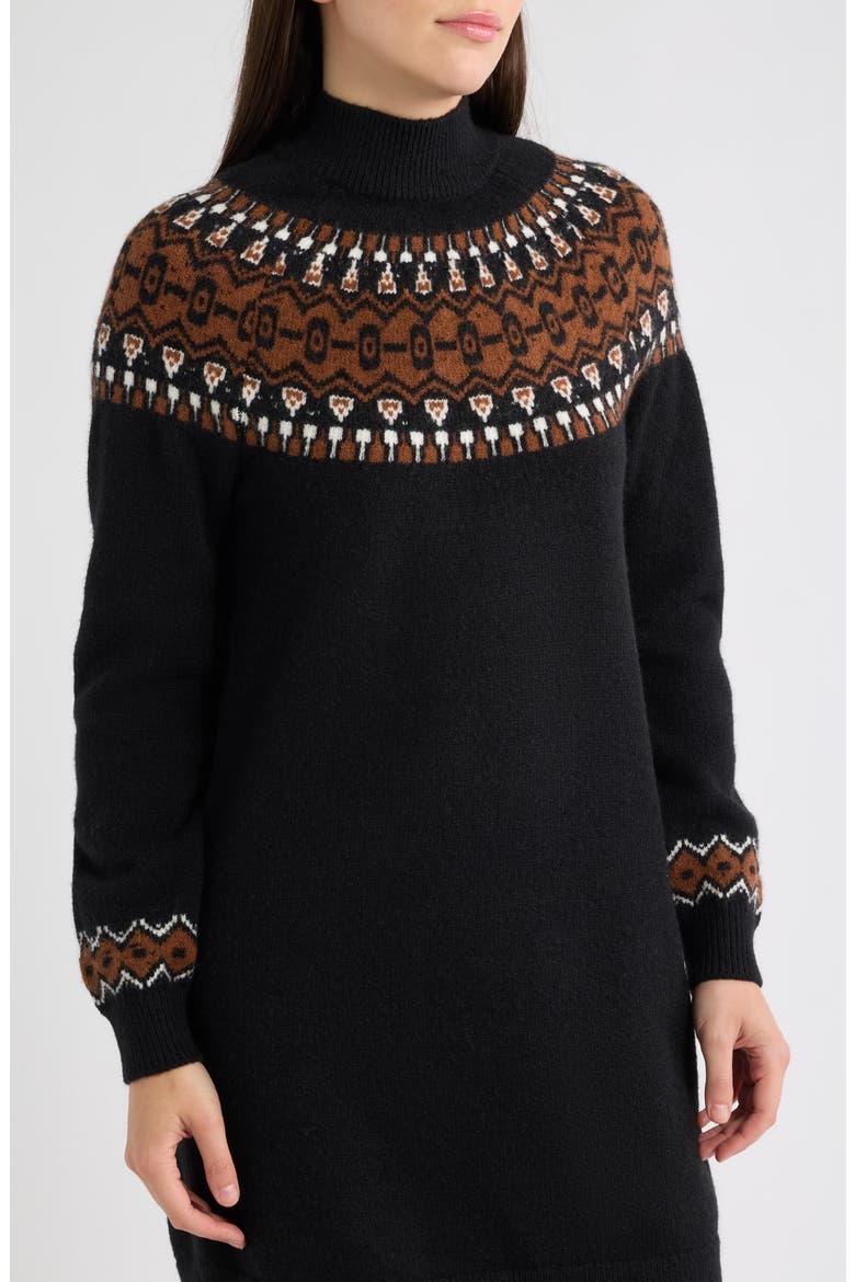 Fair Isle Long Sleeve Sweater Dress, Alternate, color, BLACK