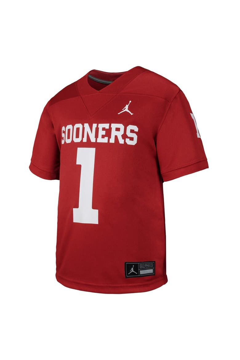 Toddler Jordan Brand #1 Crimson Oklahoma Sooners Untouchable Replica Game Jersey, Alternate, color, Crimson