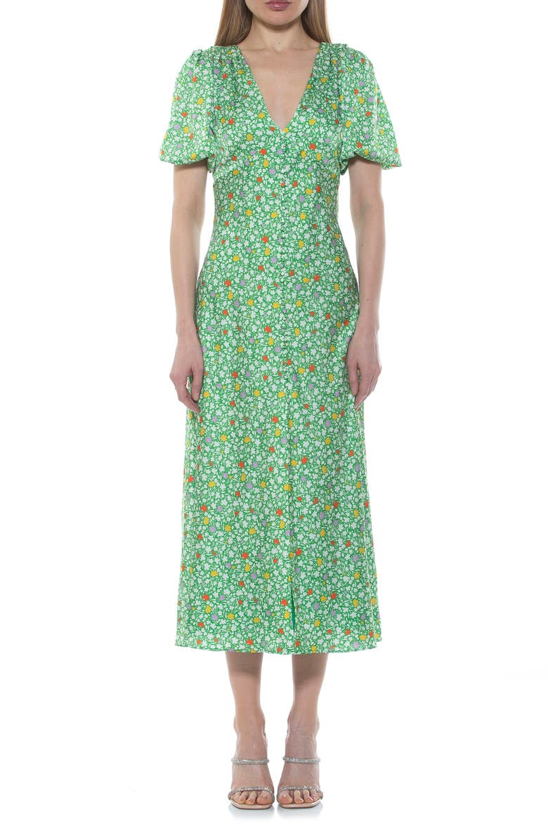 Alexia Admor Lorelei V-Neck Bubble Sleeve Midi Dress, Main, color,