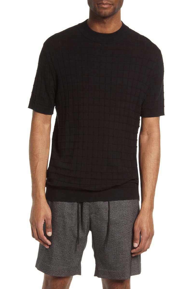 Open Edit Grid Pattern Short Sleeve Sweater, Main, color,