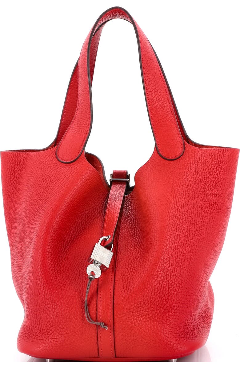 Pre-Owned Hermes Picotin Lock Bag Clemence MM, Main, color, Rouge Casaque