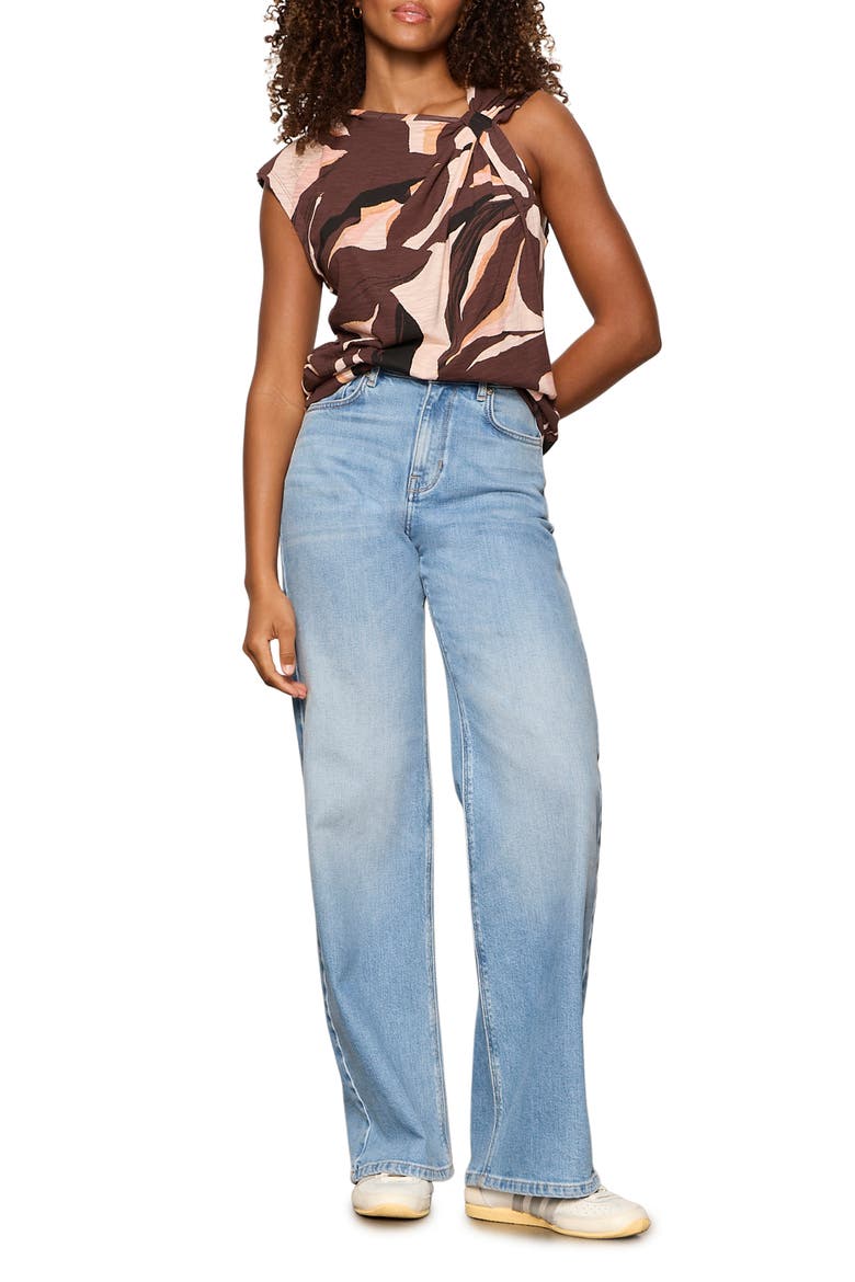 So Twisted Print Asymmetric Neck Muscle T-Shirt, Alternate, color, DESERTSCAPE CORAL