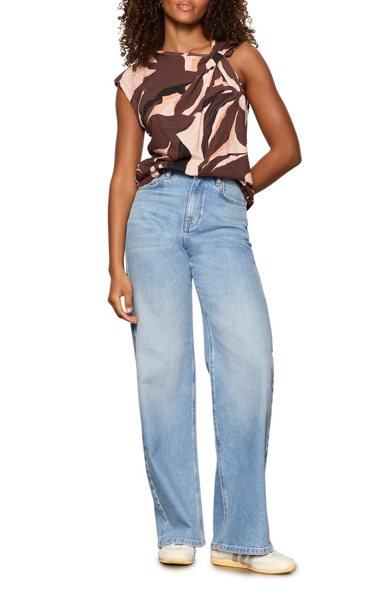 Sanctuary So Twisted Print Asymmetric Neck Muscle T-Shirt, Alternate, color,