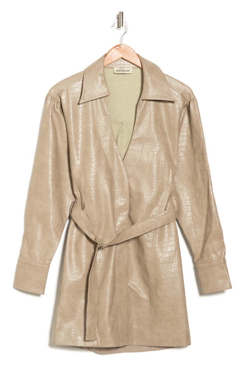 Ashton Snakeskin Embossed Faux Leather Dress, Alternate, color, FOG