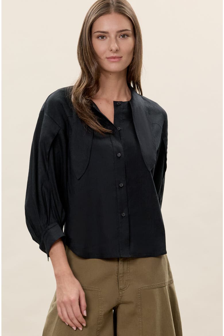 Stretch Linen Top, Alternate, color, Black
