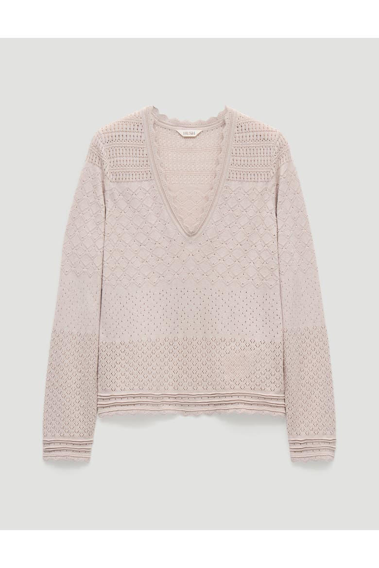 Pointelle Cotton V-Neck Sweater, Alternate, color, Stone White