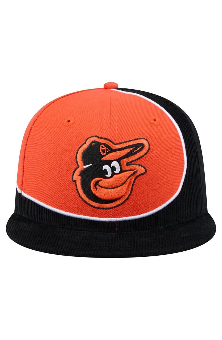 New Era Men's New Era Black/Orange Baltimore Orioles Retro Split Corduroy Snapback Hat, Alternate, color, Black