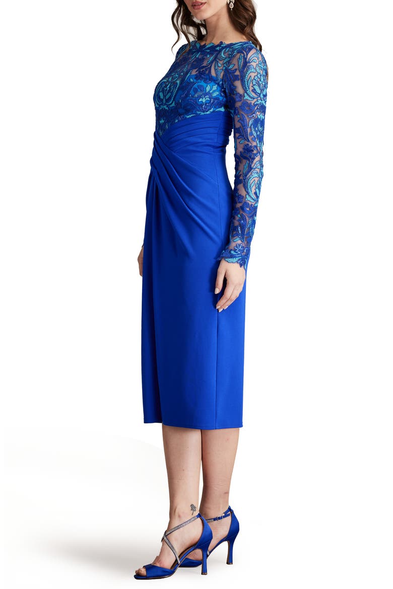 Sequin Crepe Long Sleeve Sheath Dress, Alternate, color, BLUE GAZE