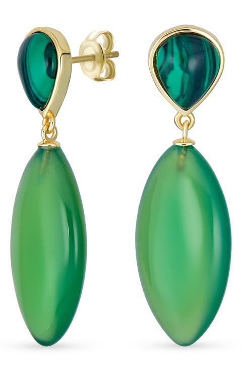 Geometric Green Onyx Teardrop Earrings