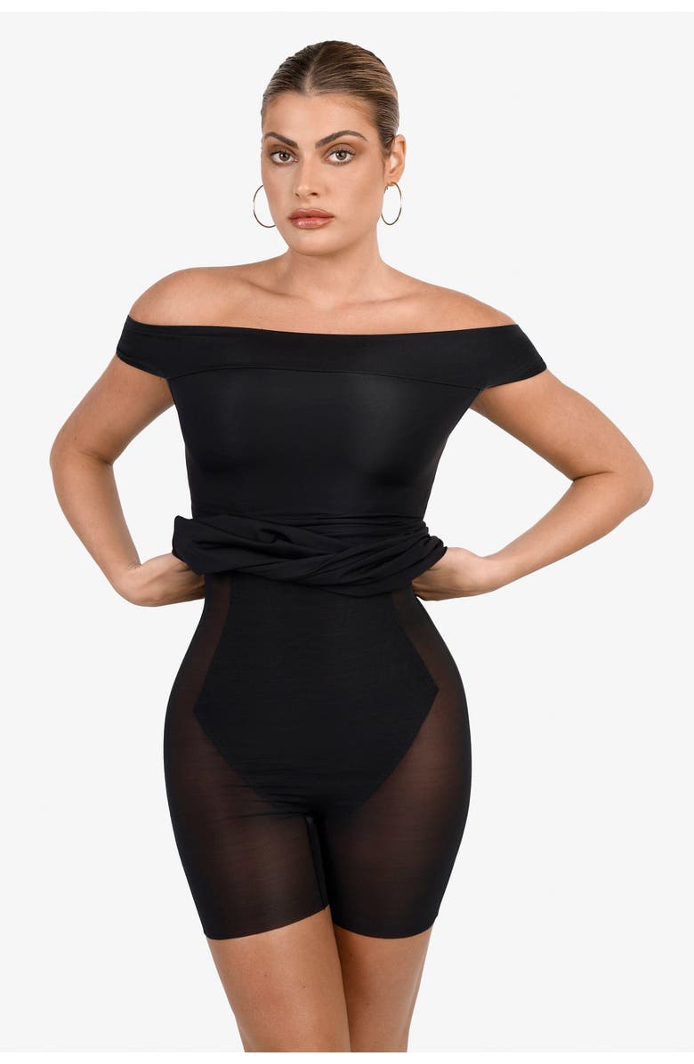 Popilush Shapewear Off-the-Shoulder Bodycon Mini Dress, Alternate, color, Classic Black