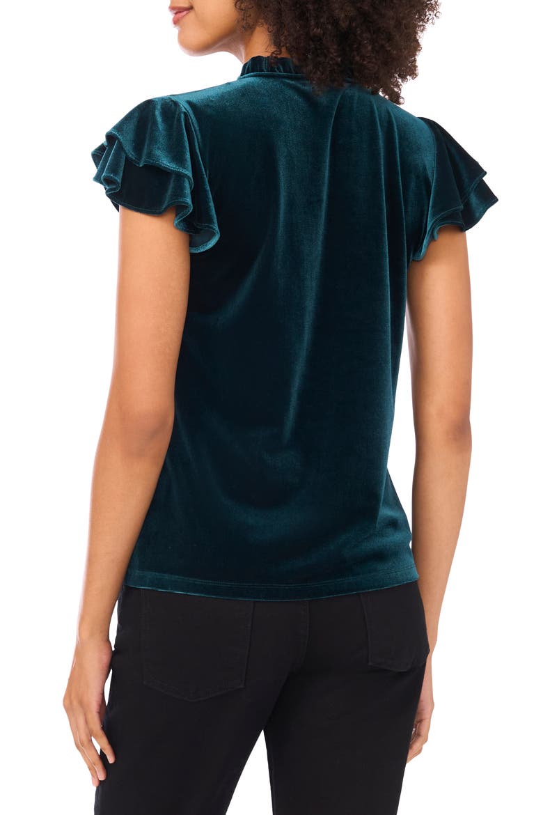 Velvet Flutter Sleeve Top, Alternate, color, HUNTER GREEN