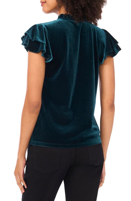 Cece Velvet Flutter Sleeve Top In Gray