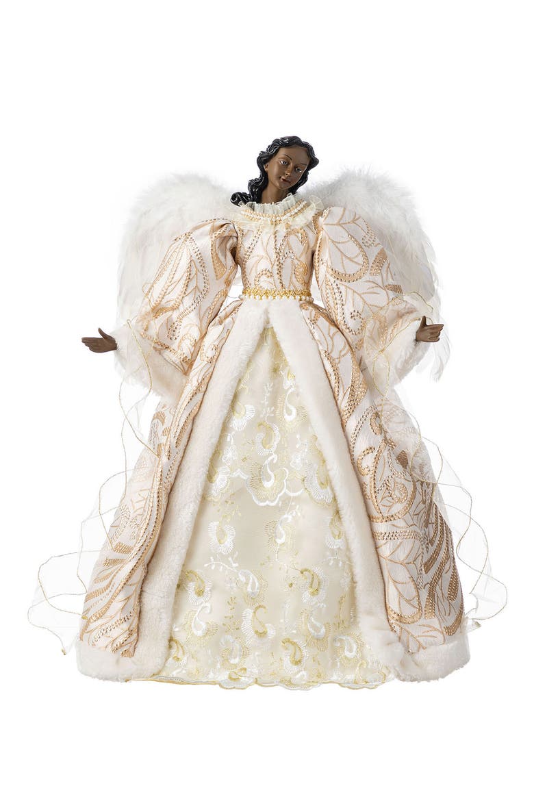 24"H Faux Fur Christmas African American Angel Tree Topper, Main, color, Gold