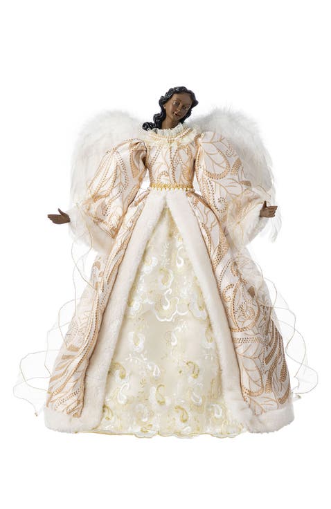24"H Faux Fur Christmas African American Angel Tree Topper