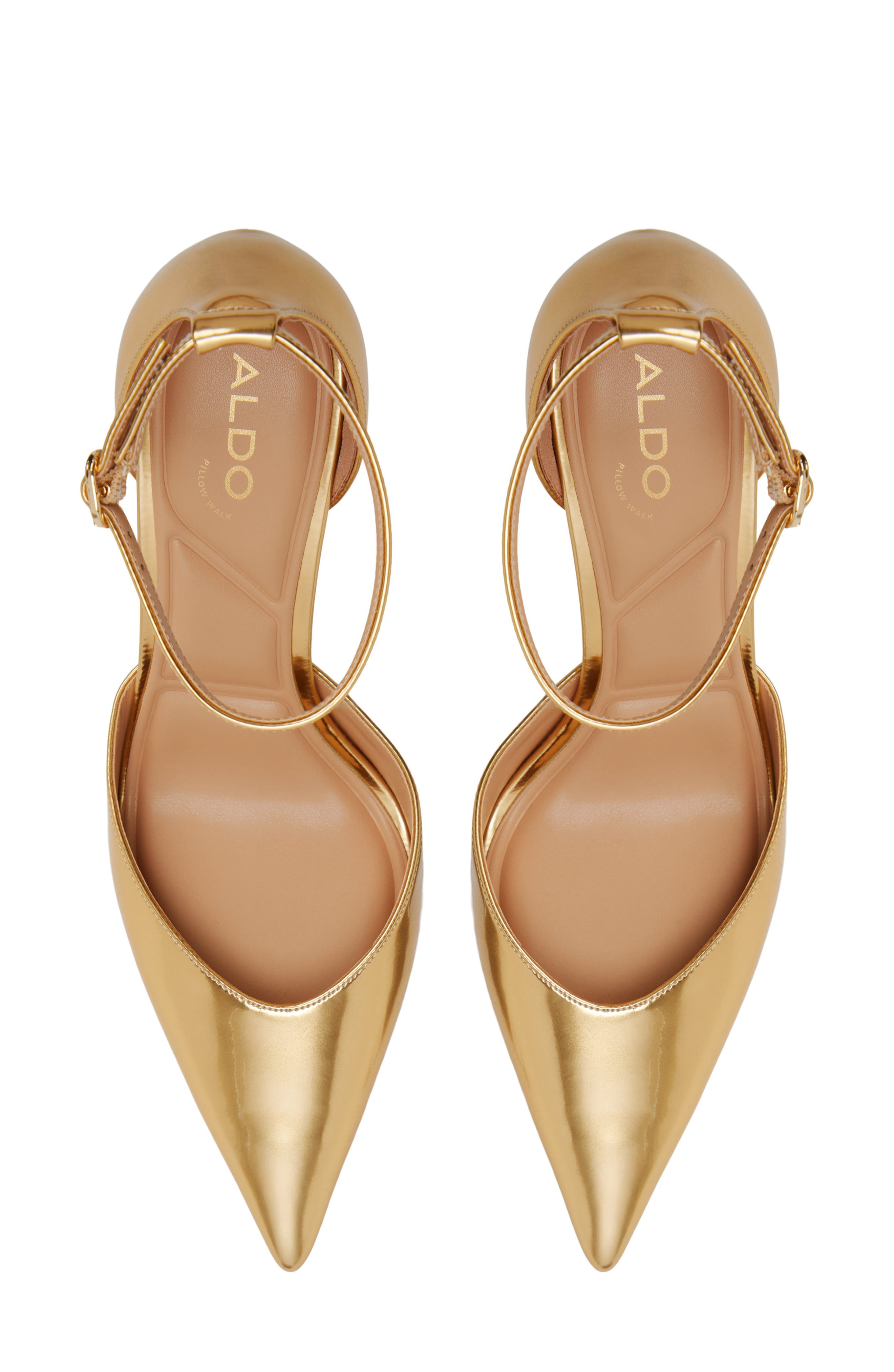 Jossephine Ankle Strap Pointed Toe Pump, Alternate, color, GOLD