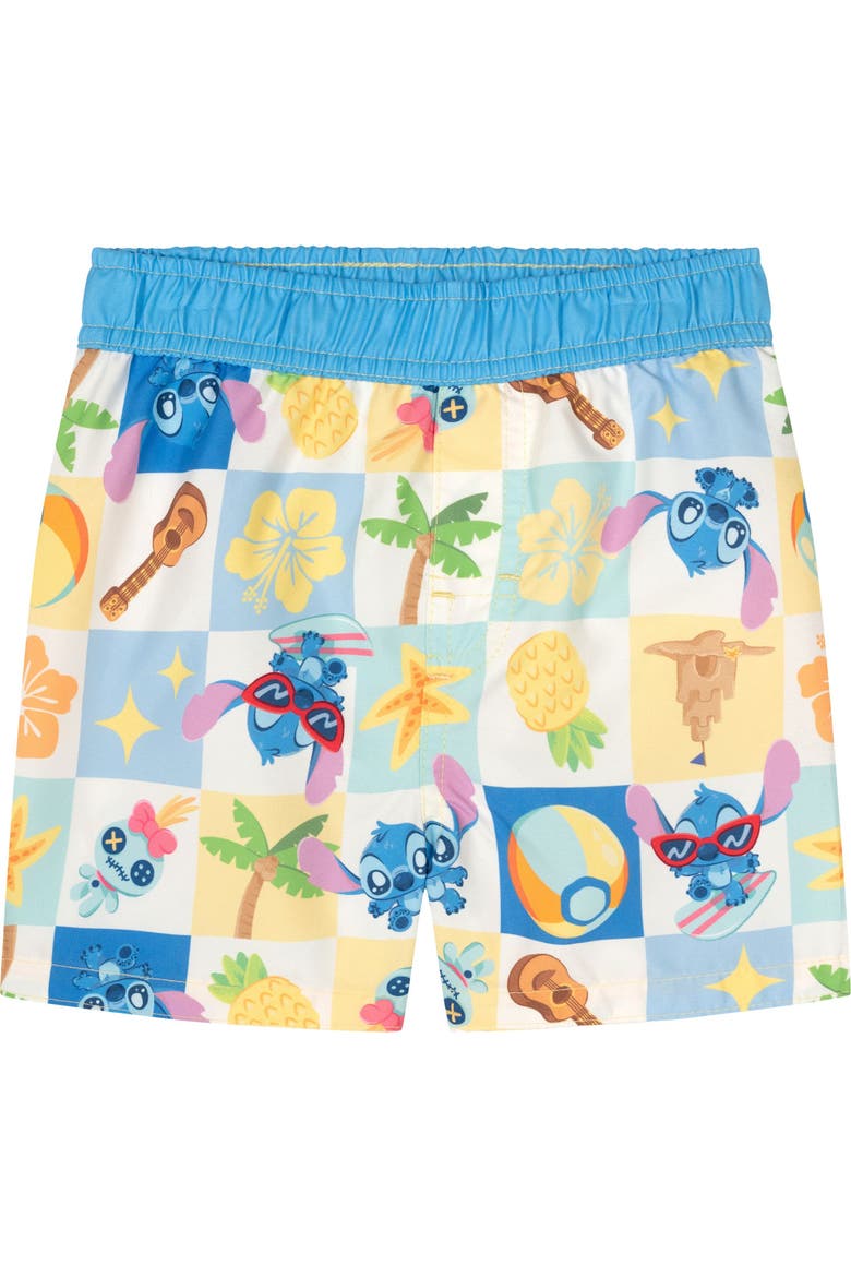 Lilo & Stitch Swimwear 2-Piece Rash Guard and Swim Trunks Set, Alternate, color, Aqua Stitch Scrump